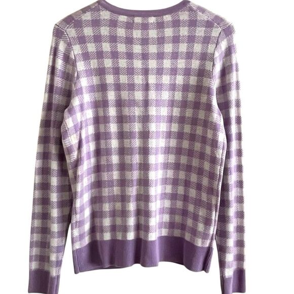 Charter Club Cottagecore Check Gingham Floral Sequin Cardigan Sweater M Lilac - Picture 10 of 13